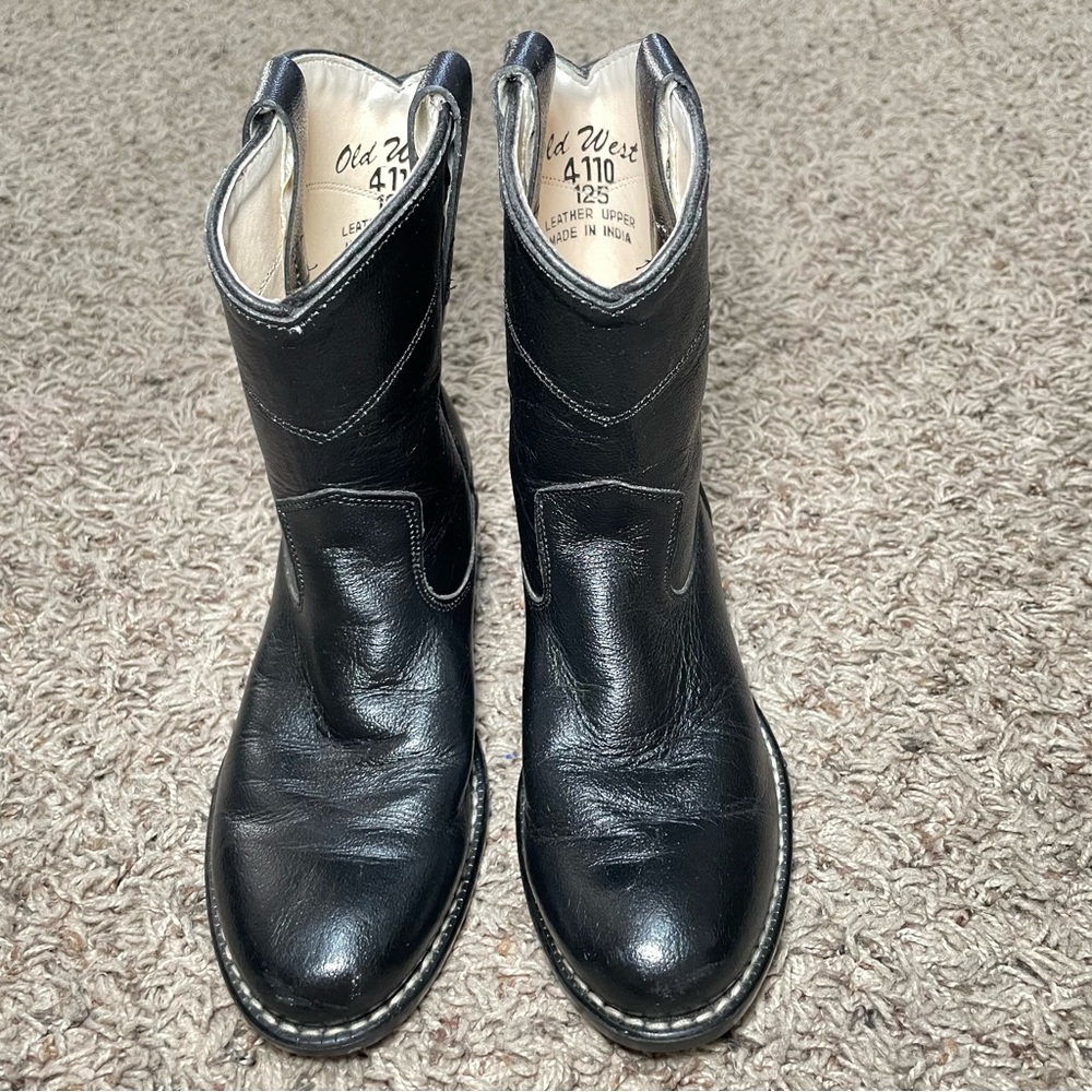 Old West Little Kids Youth Size 12.5‎ Black Leather Cowboy Western Boots